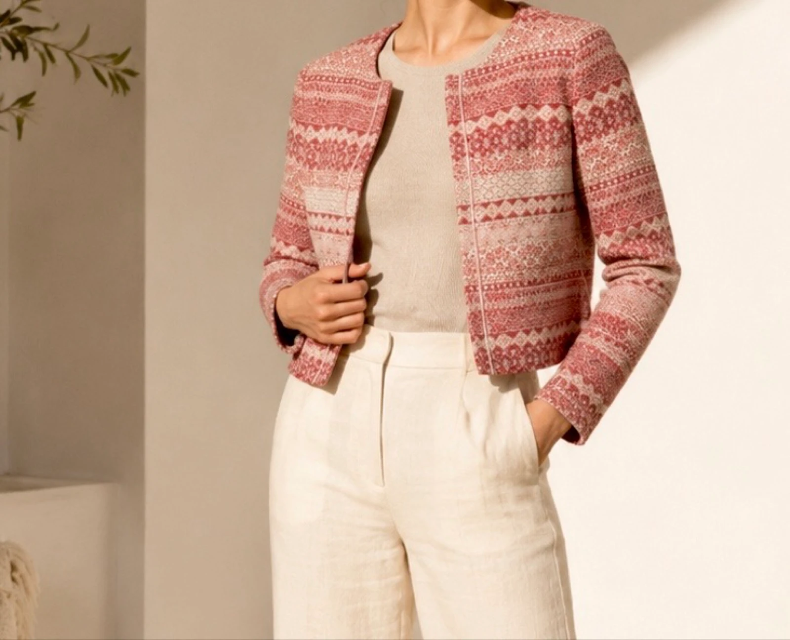 Naf Naf tweed bouclé jacket pink size 40 L – photo 2
